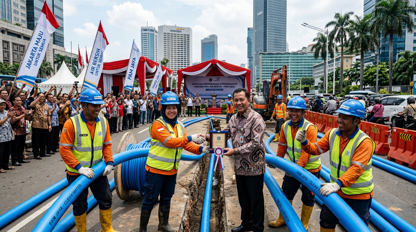 Percepat Target Cakupan 100 Persen, PAM JAYA dan Pemprov DKI Jakarta Raih Rekor MURI Sambungan Pipa Terbanyak